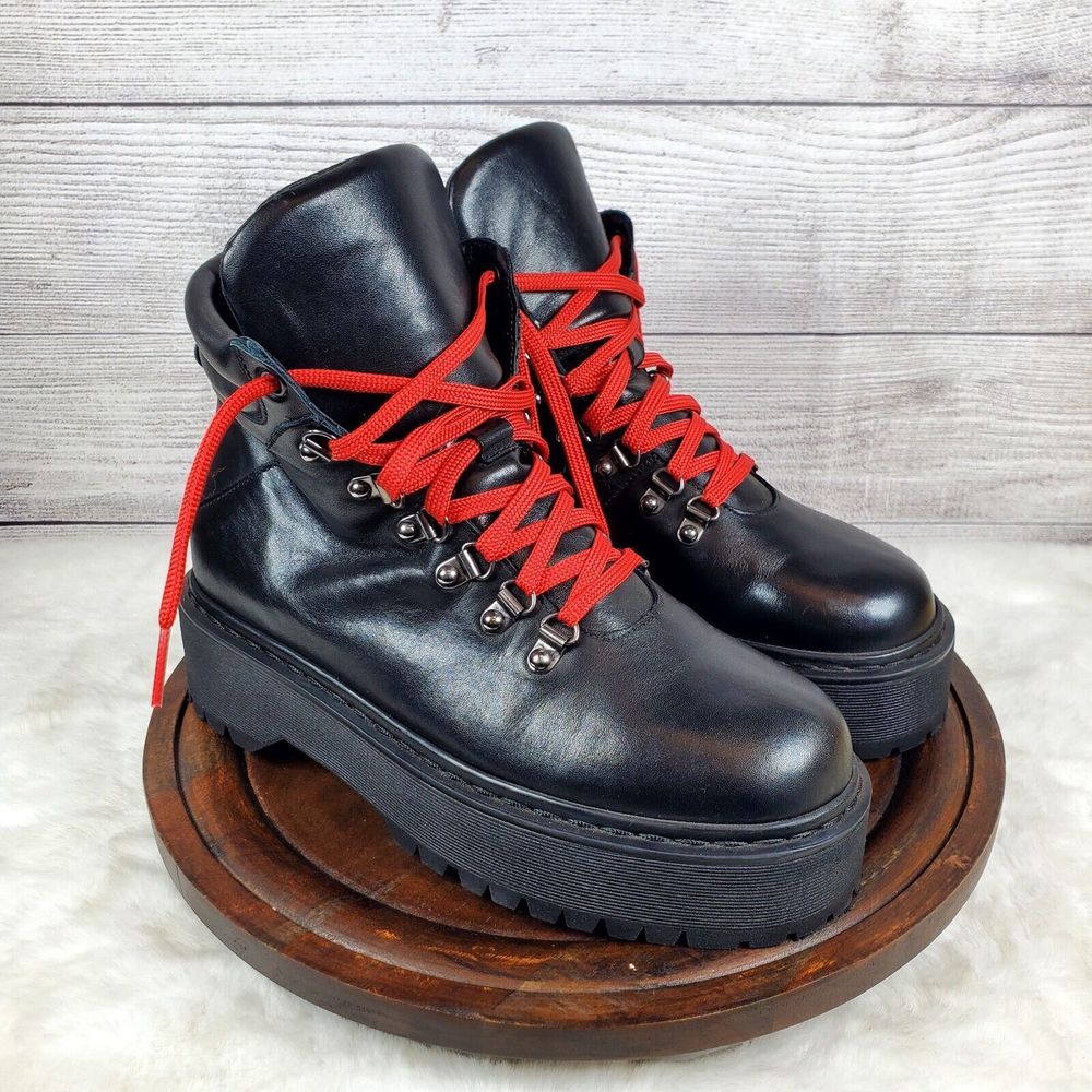 Pierre Darre  Black Ankle Biker Hiking Military Combat Boots Size 38
